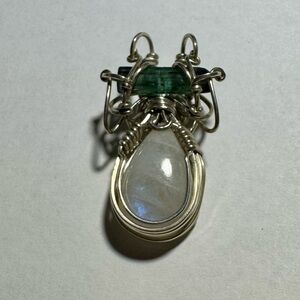 Original Philip Crow Artisan Hand Wire-wrapped Moonstone and Tourmaline Pendant